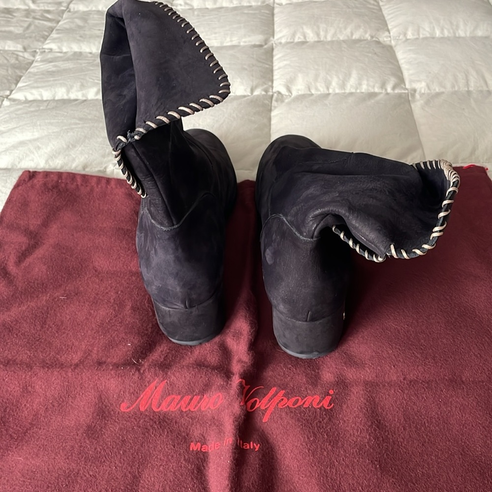 Italian Leather Wedge Boots Black Suede